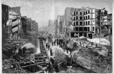 Budowa na ulicy Reaumur - Przemiany Paryża w okresie II Cesarstwa, Haussmann Paryż (Boulevard, prace Haussmanna) - Le Percement de la Rue Reaumur w 3. dzielnicy Paryża autorstwa Unknown artist