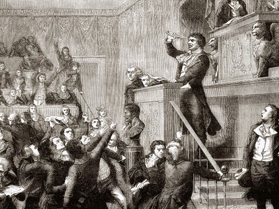 Zjazd 21 września 1792: Jean Paul Marat na podium - grav. w „”Historii Francji”” Hennri Martin autorstwa Unknown artist