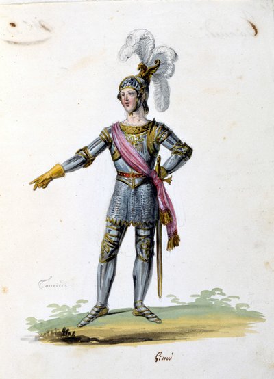 Kostium dla postaci Tancrede rysuje Gironi do opery „Tancredi” ”(Tancrede) Gioacchino Rossiniego. 1813 autorstwa Unknown artist