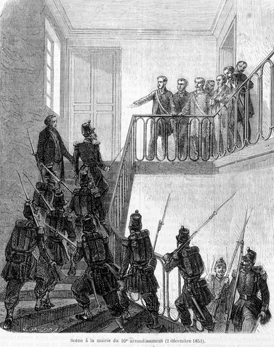 Zamach stanu: aresztowanie deputowanych w ratuszu 10. dzielnicy Paryża w dniu 2 grudnia 1851 r. autorstwa Unknown artist