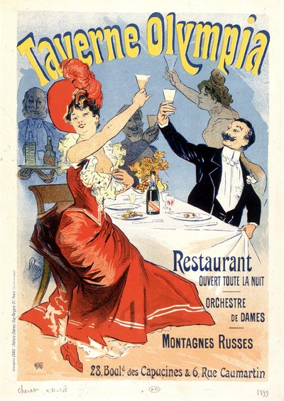 Para toastująca szampanem - Plakat reklamowy Tawerny Olympia, Jules Cheret, koniec XIX wieku autorstwa Unknown artist
