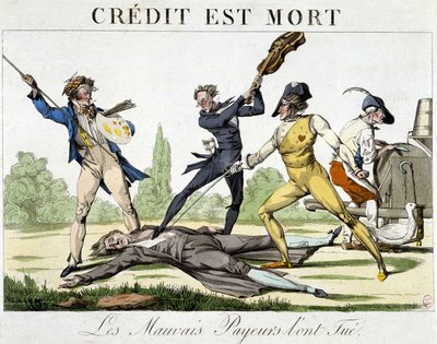 Kredyt umarł: zabili go źli płatnicy - karykatura około 1820 r. autorstwa Unknown artist