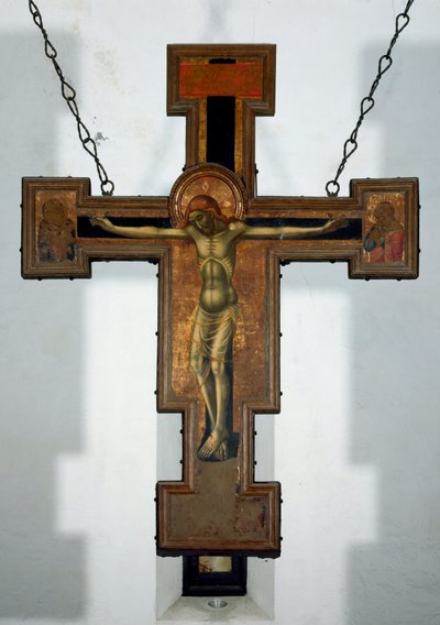 Ukrzyżowanie Anonimowy obraz na drewnie na odwrocie krzyża. XV-wieczne Varazze, Cappella del Castello Invrea Włochy autorstwa Unknown artist