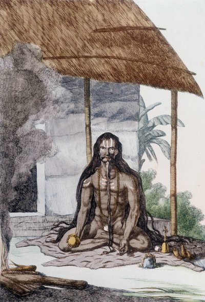Kultura, cywilizacja i społeczeństwo indyjskie: Portret fakira (Faquir) podczas modlitwy, Indie. Grawerowanie 1808. autorstwa Unknown artist