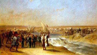 Przecięcie ostatniego odcinka basenu na równinie sueskiej przez Jego Ekscelencję Ali Paschę 15 sierpnia 1869 r. autorstwa Unknown