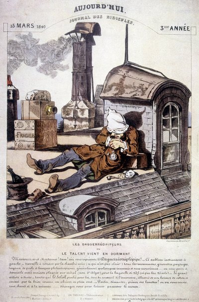 Daguerreopipers lub Talent zasypiają. Artykuł ironiczny przeciwko nowemu zawodowi fotografa. W „”Dzisiaj dziennik śmieszności””, 15.03.1840. autorstwa Unknown artist