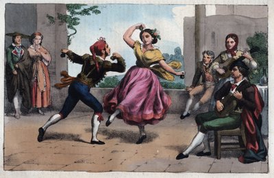 Taniec Bolero i kostiumy z Granady - Taniec Bolero i kostiumy z Granady - grawerowanie z „Użycia i kostiumy wszystkich narodów wszechświata”. To jest historia rządu, praw, milicji, religii wszystkich narodów od najdalszych autorstwa Unknown artist