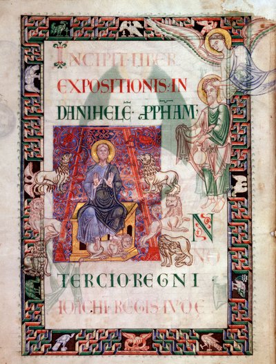 Daniel w lwiej jamie uratowany przez proroka Habakuka (Habakuka, Habakuka, Habakuka, Habakuka, Habakuka) Miniatura zaczerpnięta z rękopisu „Historia starożytna do Cezara” św. Jana z Akki autorstwa Unknown artist