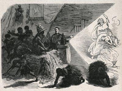 David Livingstone (1813-1873) Szkocki misjonarz i odkrywca z latarnią magiczną na Balondzie. autorstwa Unknown artist