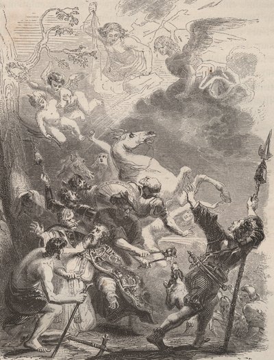 Śmierć świętego Lievina Wielkiego (Livin lub Lebwin lub Livinus) jako ewangelizatora Flandrii, męczeństwo w 657/663. Rycina z 1868 r. w „Histoire de Belgique od czasów pierwotnych do końca panowania Leopolda I”” autorstwa Theodore