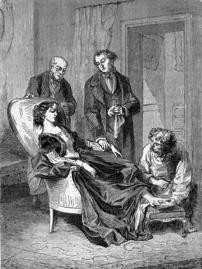 Zgony dziewczynki Hannah Greener w wieku piętnastu lat po jednym z pierwszych znieczuleń chloroforem 28.01.201848. Grawerowanie z 1869 roku. autorstwa Unknown artist