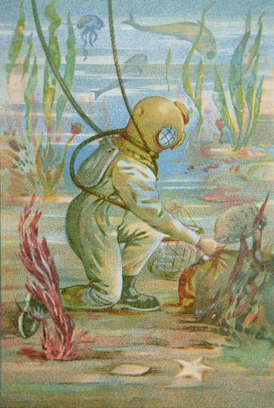 Deep Sea Diver, c.1890 (kolor lito) autorstwa Unknown artist