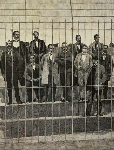 Oskarżeni w procesie przeciwko Giuseppe de Felice Giuffrida (1859-1920) i towarzyszom, Palermo, Włochy, rycina ze zdjęcia E Interguglielmi z L