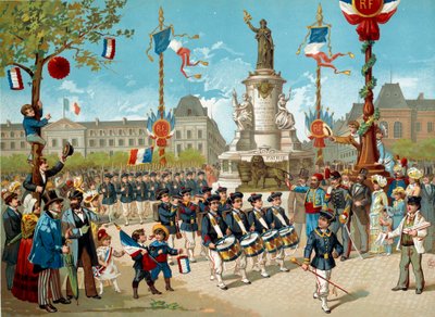 Sprofanuj dzieci Batalionów Szkolnych na Place de la Republique 14/07/1883 w Paryżu. Litografia XIX-wiecznego Paryża, Musee Carnavalet autorstwa Unknown artist