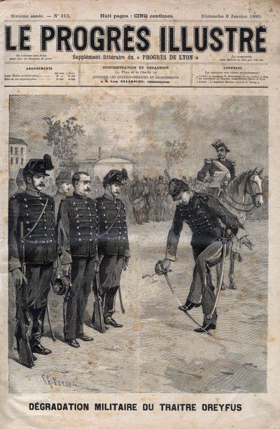 Degradacja Alfreda Dreyfusa - Sprawa Dreyfusa: Degradacja Alfreda Dreyfusa na dziedzińcu Szkoły Wojskowej, Paryż, 5 stycznia 1895 r. - Grawerowanie w „Znakomity postęp” z 1895 r. - autorstwa Unknown artist