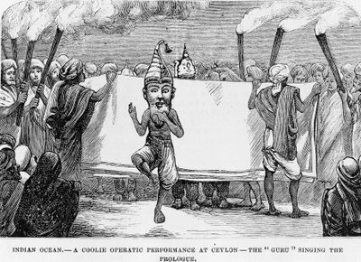 Demonstracja sztuki ludowej na Cejlonie (obecnie Sri Lanka) XIX-wieczna grawerunek autorstwa Unknown artist
