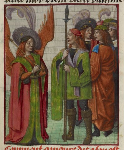Fragment miniatury Amora (Miłości) i jego armii z „Le Roman de la Rose” autorstwa Unknown artist