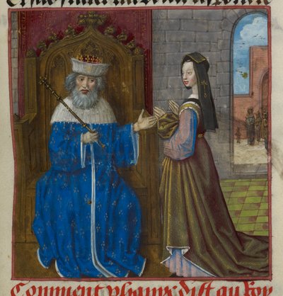 Fragment miniatury przedstawiającej Phanie przekazującą ojcu przepowiednię z „Le Roman de la Rose” autorstwa Unknown artist