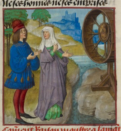 Fragment miniatury Raison (Rozsądku) przedstawiającej Kochankowi Koło Fortuny z „Le Roman de la Rose” autorstwa Unknown artist