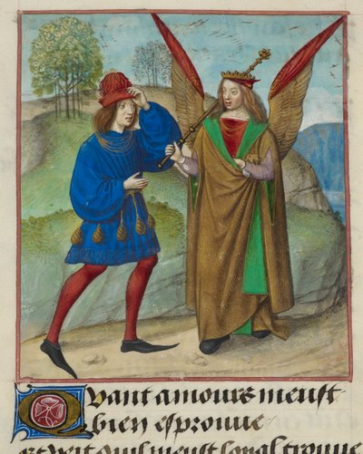 Fragment miniatury Kochanka i Miłości (Miłości) z „Le Roman de la Rose” autorstwa Unknown artist