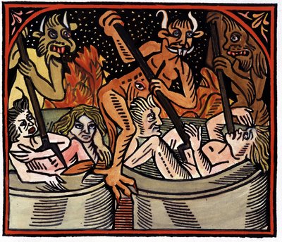 Diabły gotują mężczyzn w kotłach w piekle autorstwa Unknown artist