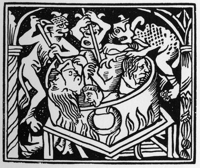 Diabły dręczące bujną studnię ognia i siarki - w „Grand Calendrier et Compost des Bergers” w Lyonie autorstwa Unknown artist