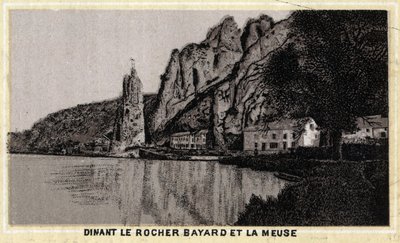 Dinant, le Rocher Bayard et la Meuse, Walonia, Belgia. Chromolitografia z końca XIX wieku. autorstwa Unknown artist