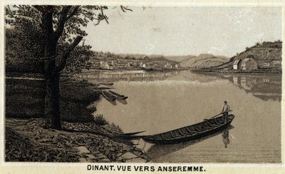 Kolacja, widok na Anseremme i rzekę Lesse, Region Walonii w Belgii. Chromolitografia z końca XIX wieku. autorstwa Unknown artist