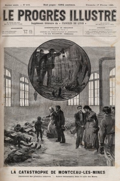 Katastrofa studni Sainte Eugenie lub katastrofa Montceau les Mines (Montceau-les-Mines) w Burgundii w 1895 r. - rycina w „Le Progres illustrious” z 1895 r. autorstwa Unknown artist