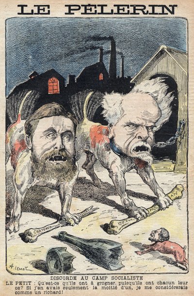 Spory między socjalistami Jean Jaures (1859-1914) (po lewej) i Henri Rochefort (1831-1913) (po prawej). Ilustracja w „Le Pelerin” z 19 czerwca 1898 r. autorstwa Unknown artist