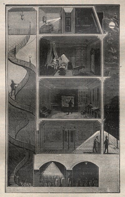 Elektryczność domowa: Przekrój budynku wyposażonego w energię elektryczną - Grawer z „La Science francaise”” autorstwa Unknown artist