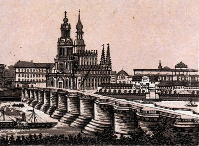 Drezno, Niemcy: widok na most Augusta w Dreźnie. w „” Świat ilustruje 168 odsłon”” Niedatowany (koniec XIX wieku) autorstwa Unknown artist