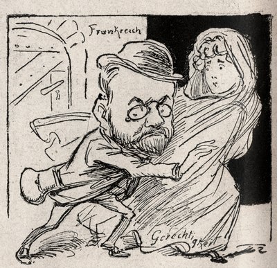 Afera Dreyfusa - Emile Zola ma Sprawiedliwość: chodź ze mną, mój skarbniku, tu już nie chcemy nas słuchać - Rysunek opublikowany w austriackiej gazecie „Der Floh” w 1898 r. (reprodukcja w Le Rire autorstwa Unknown artist