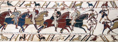 Książę Wilhelm zachęca swoje wojska do przygotowania się do bitwy z armią angielską, Bayeux Tapestry (haft wełniany na płótnie) autorstwa Unknown artist