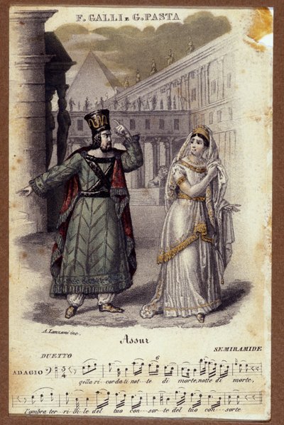 Duet Giuditta Pasta i Filippo Galli w operze „Semiramide” (Semiramis) Gioachino Rossiniego (1792-1868) autorstwa Unknown artist