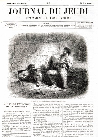 Edmond Dantes, hrabia Monte Cristo (Monte Cristo) spotyka Abbe Faria dzięki wydrążonemu tunelowi w więzieniu - w „Le Journal du Thursdays”” z 31.05.1860 autorstwa Unknown artist