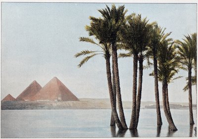 Egipt: powódź Nil i piramidy w Gizie (Gizeh, Gizeh, Giza). autorstwa Unknown artist
