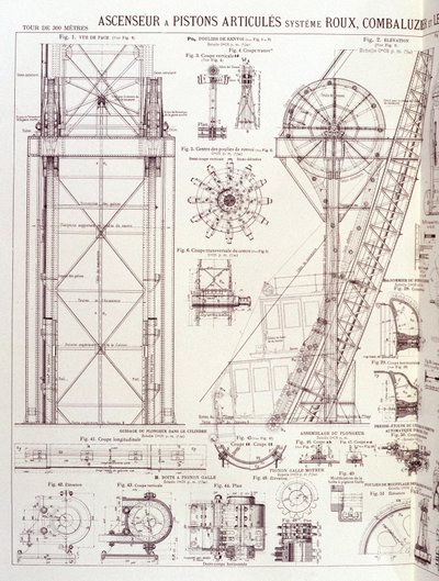Winda i tłoki przegubowe wieży Eiffla (system Roux-Combaluzier) - wzornictwo przemysłowe autorstwa Unknown artist