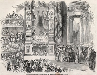 Elisabeth Rachel Felix, znana jako Mademoiselle Rachel (1821-1858), francuska Tragedienne, przed Napoleonem III w Theatre Francais w 1852 r. - W przeddzień proklamacji Drugiego Cesarstwa Rachel ogłosiła w Theatre Francais 22 października 1852 r. autorstwa Unknown artist