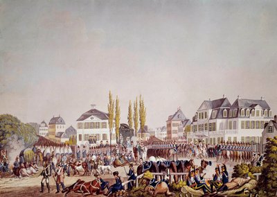 Cesarz Napoleon I (1769-1821) dokonuje przeglądu wojsk we Frankfurcie. Rycina z 1813 r. Frankfurt, Muzeum Historyczne autorstwa Unknown artist