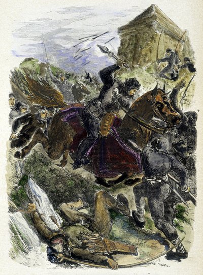 Cesarz Othon walczący z przekupionymi bandami papieża – w „Histoire des Popes” Maurice Lachatre autorstwa Unknown artist
