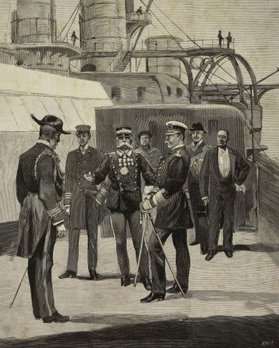 Cesarz Niemiec Wilhelm II (1859-1941) odwiedzający pancernik Sicilia, Wenecja, Włochy, rysunek E X z L