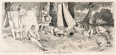 Obozowisko Klubu Wioślarskiego Tamizy.? z ?Szkiców ze startu pary na Henley Regatta? opublikowany w lipcu 1878 autorstwa Unknown