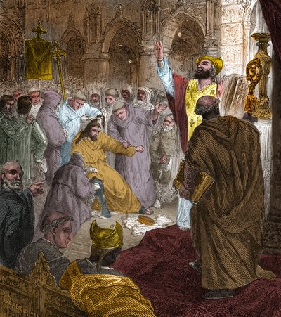 Koniec dynastii Merowingów, 751: obalenie króla Childeryka III (714-754) przez Pepina Briefa (714-768). autorstwa Unknown artist
