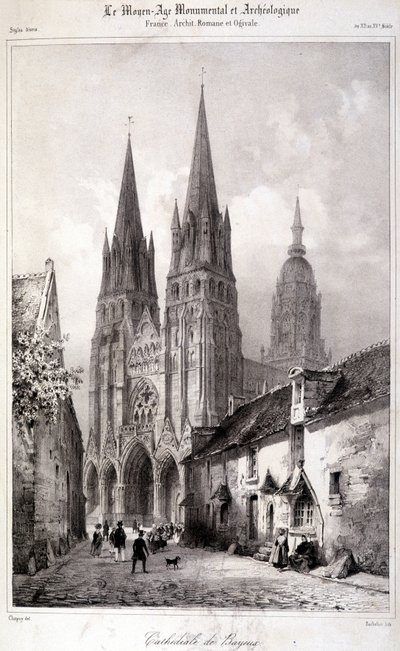 Rycina katedry w Bayeux opublikowana w „Monumentalnym i archeologicznym średniowieczu””. 19 wiek autorstwa Unknown artist