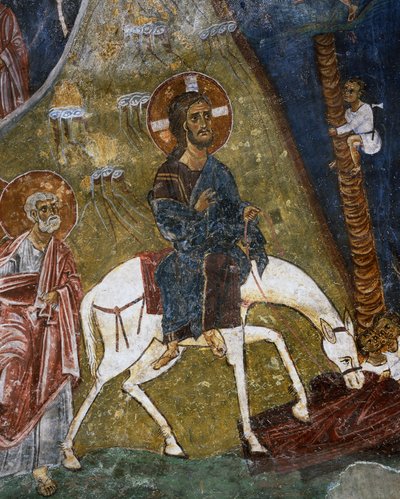 Wjazd Chrystusa do Jerozolimy, fresk (XII w.), Ayios Nikolaos tis Steyis (Święty Mikołaj z Dachu) (XI w.) (Lista Światowego Dziedzictwa UNESCO, 2001), góry Troodos, Cypr, detal autorstwa Unknown artist