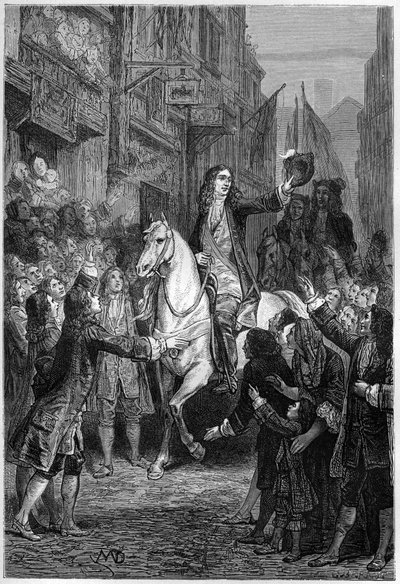 Wjazd Wilhelma III Anglii do Londynu po jego klęsce z wojskami francuskimi - Triumfalny wjazd Wilhelma III Orański-Nassau do Londynu w 1692 - rycina w „L