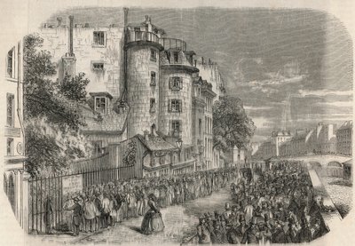 Wejście prefektury policji przy rue de Jerusalem na rogu Quai des Orfevres w Paryżu w XIX wieku przed 1871 - Grawerowanie w „Tableau-de-Paris” Edmonda Texiera 1852. autorstwa Unknown artist
