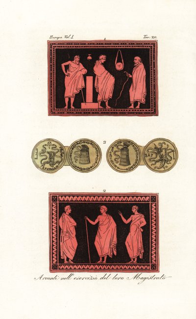 Tytułowy archon lub główny sędzia przesłuchujący młodego mężczyznę 1 i archon z dwoma zastępcami 2 autorstwa Unknown artist