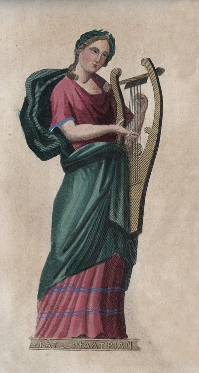 Erato, Muza Pieśni i Poezji - rycina z „” Zwyczajów i Tradycji Wszystkich Ludów Wszechświata. Czyli Historia rządu, praw, milicji, religii wszystkich narodów od czasów najdalszych do dnia dzisiejszego „1856 autorstwa Unknown artist